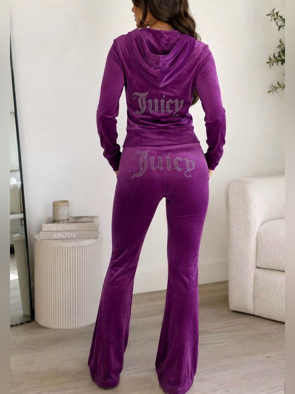 Juicy Couture Sparkling Grape Velour Rhinestone Tracksuit Set Hoodie & Pants